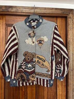 VTG Sugar Street Weavers Tapestry Jacket Boyds Bears Patriotic BearAmerican O/S